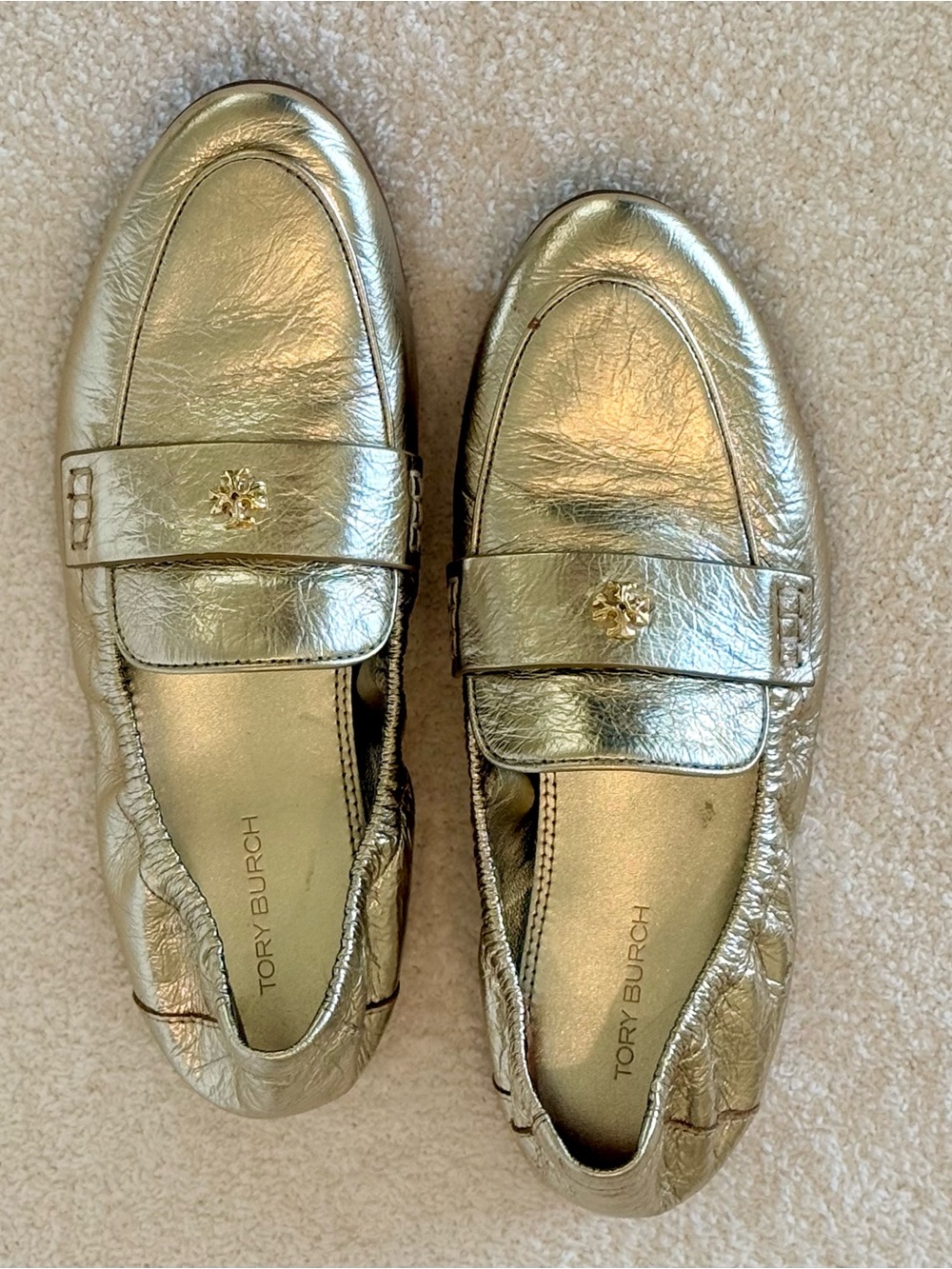 Tory Burch Metallic Gold Leather Ballet Loafers. Size 5M